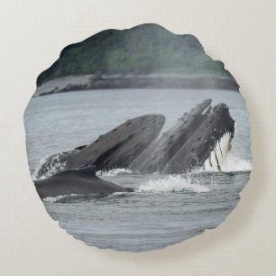 Feeding Humpback Whales Round Pillow