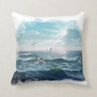 Feeding on the Surf reversible, Beach Theme Pillow