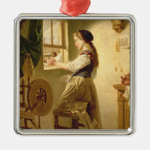 Feeding the Birds in Winter Metal Ornament