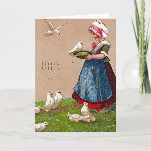 Feeding the Birds Vintage Card (Front)