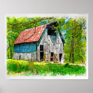 Feeding the Chickens at the Barn Poster