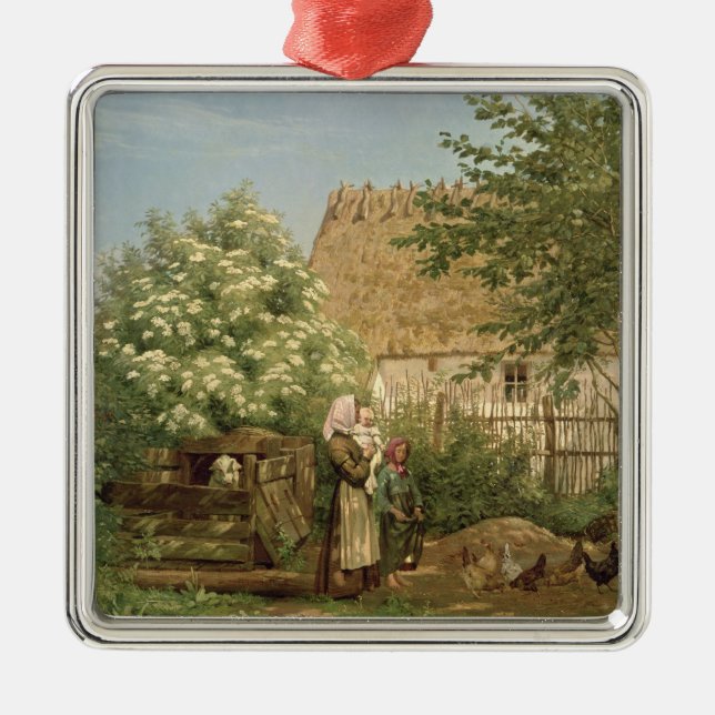 Feeding the Chickens Metal Ornament (Front)