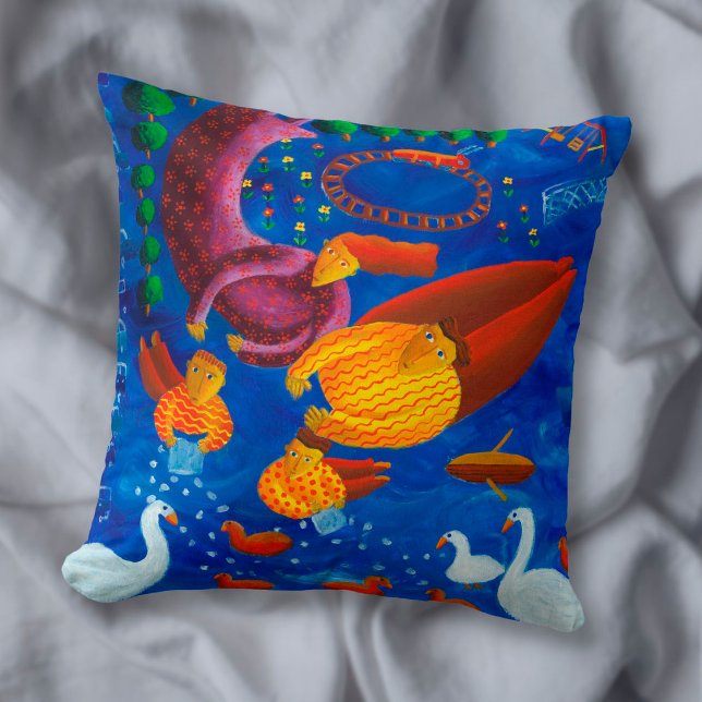 Feeding The Ducks Contemporary Art Painting Throw Pillow (Creator Uploaded)