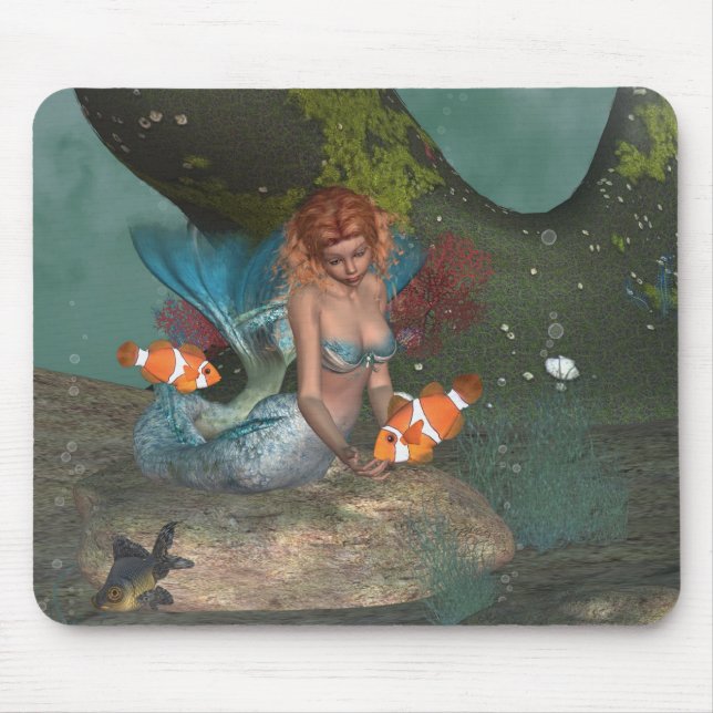Feeding the fishies Mermaid Mousepad (Front)