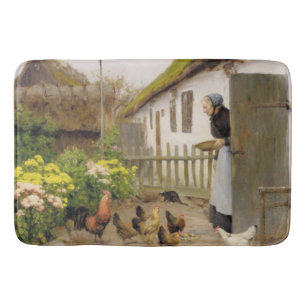 Feeding the Hens (by H.A. Brendekilde) Bath Mat