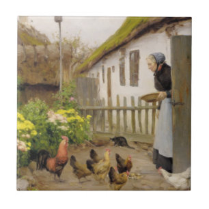 Feeding the Hens (by H.A. Brendekilde) Ceramic Tile
