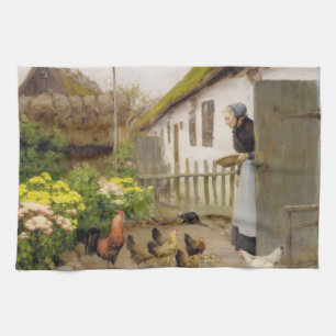 Feeding the Hens (by H.A. Brendekilde) Kitchen Towel