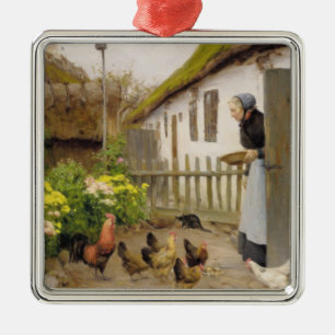 Feeding the Hens (by H.A. Brendekilde) Metal Ornament