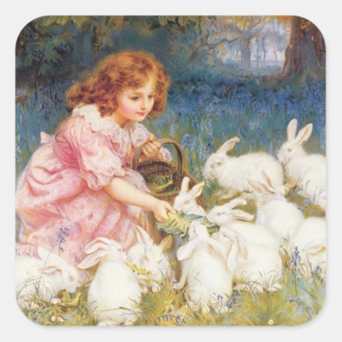 Feeding the Rabbits Square Sticker