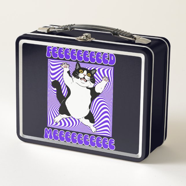 "Feeed Meeee" / She Believed Funny Cat Metal Lunch Box (Front)