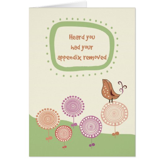 Feel Better Appendix Removed Cute Bird on Flowers Cards (Front)