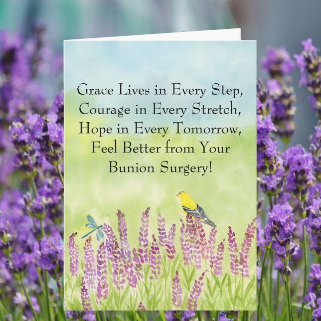 Feel Better Bunion Surgery Gold Finch, Lavender Card (Creator Uploaded)