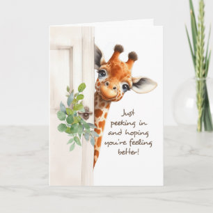 Feel better Giraffe Peeking Around Door Card
