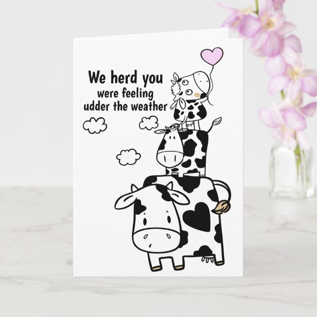 Feel Better Soon Funny Cow Themed Card (Orchid)