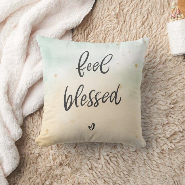 Feel Blessed Pillow | Calligraphy Green Yellow (Blanket)