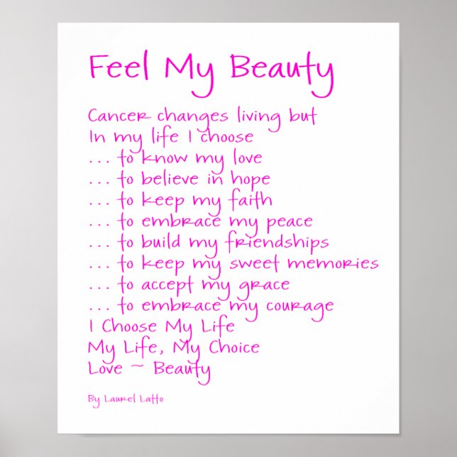 Feel My Beauty Cancer Poem Text Poster (Front)