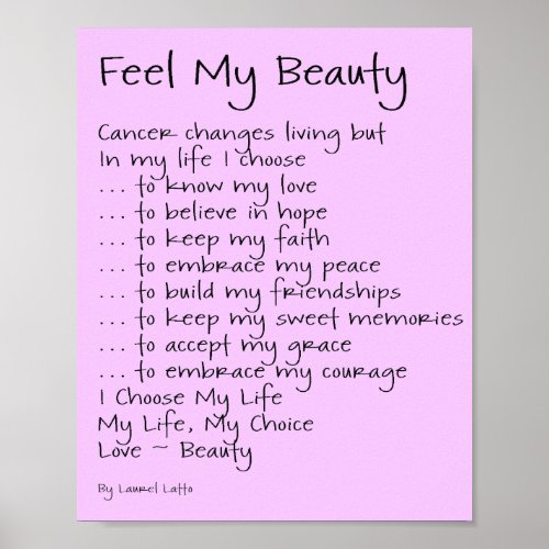 Feel My Beauty Cancer Poem Text Poster