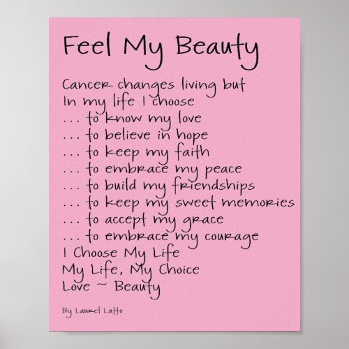 Feel My Beauty Cancer Poem Text Poster