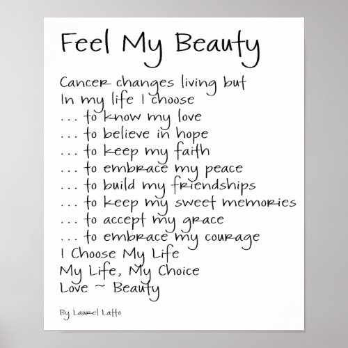 Feel My Beauty Cancer Poem Text Poster