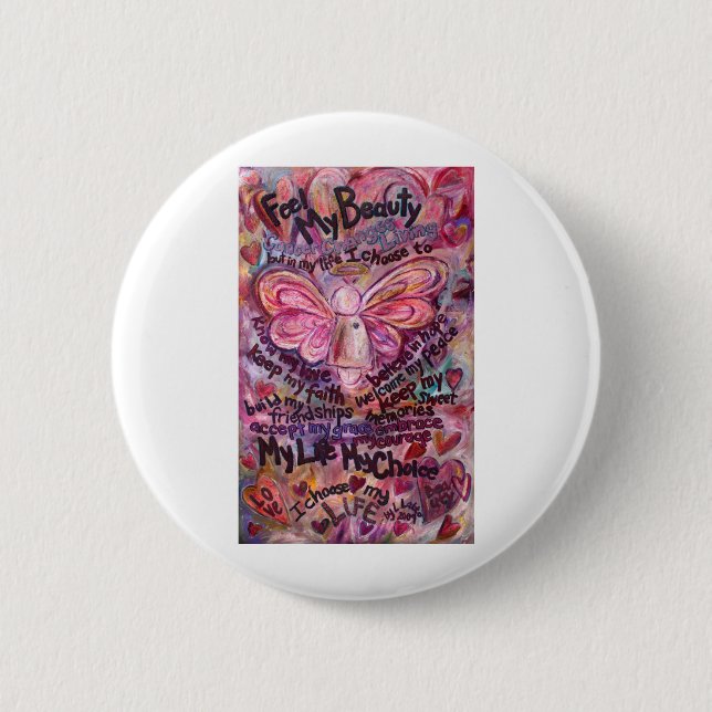 Feel My Beauty Pink Cancer Angel Button (Front)