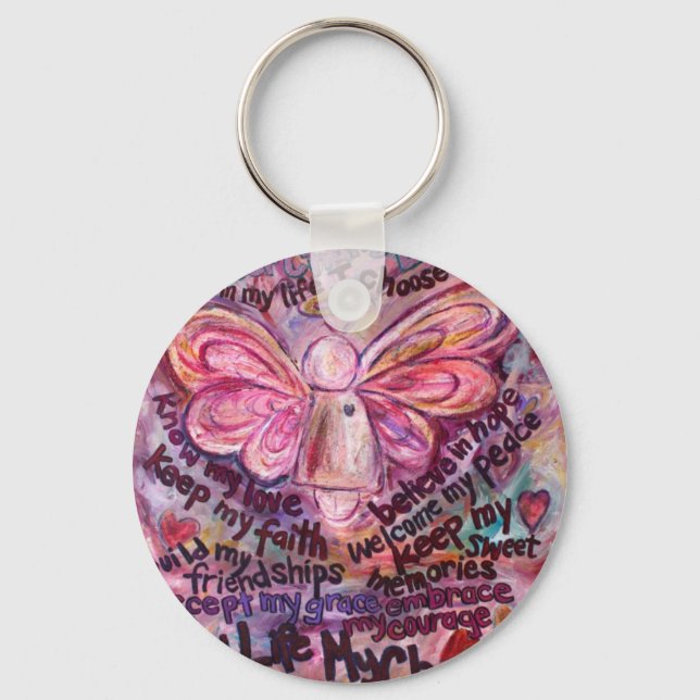 Feel My Beauty Pink Cancer Angel Keychain (Front)