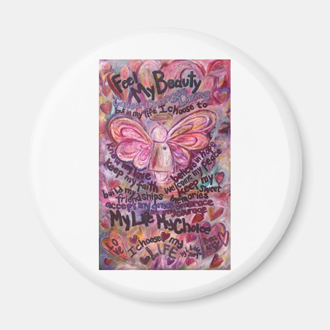 Feel My Beauty Pink Cancer Angel Magnet (Front)
