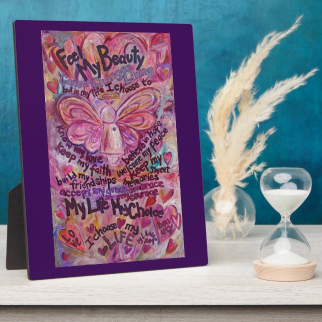 Feel My Beauty Pink Cancer Angel Painting Plaque (Side)
