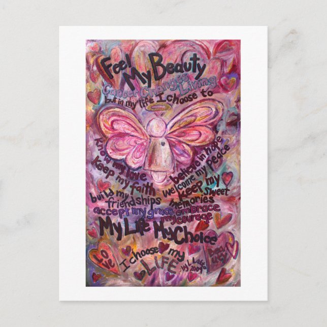 Feel My Beauty Pink Cancer Angel Postcard (Front)