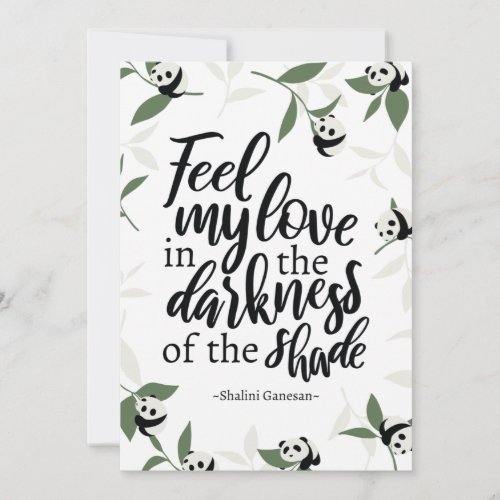 Feel My Love quotes with panda art Thank You Card