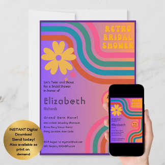 Feel The Beat! Cosmic Retro 70s Bridal Shower Invitation