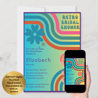 Feel The Beat! Cosmic Retro 70s Bridal Shower Invitation