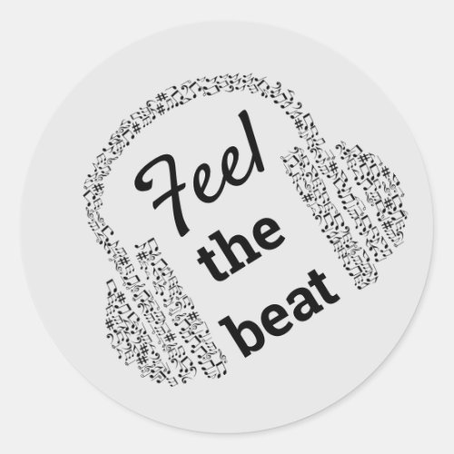 Feel the beat music headphones modern classic round sticker