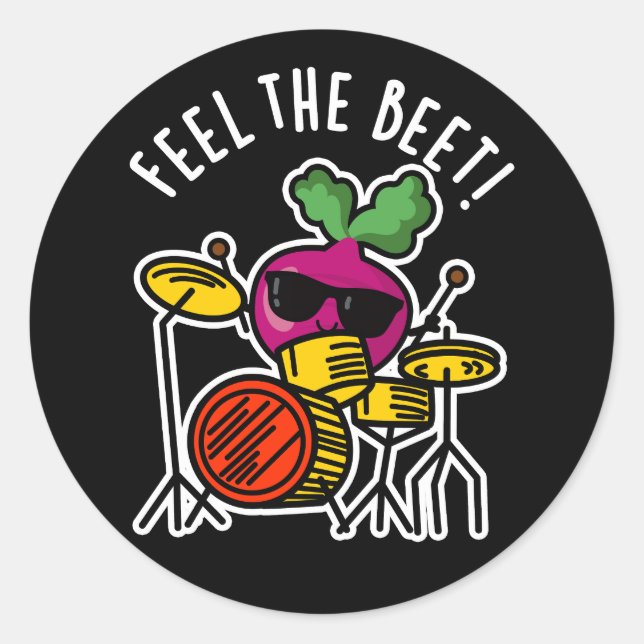 Feel The Beet Funny Veggie Pun Dark BG Classic Round Sticker (Front)