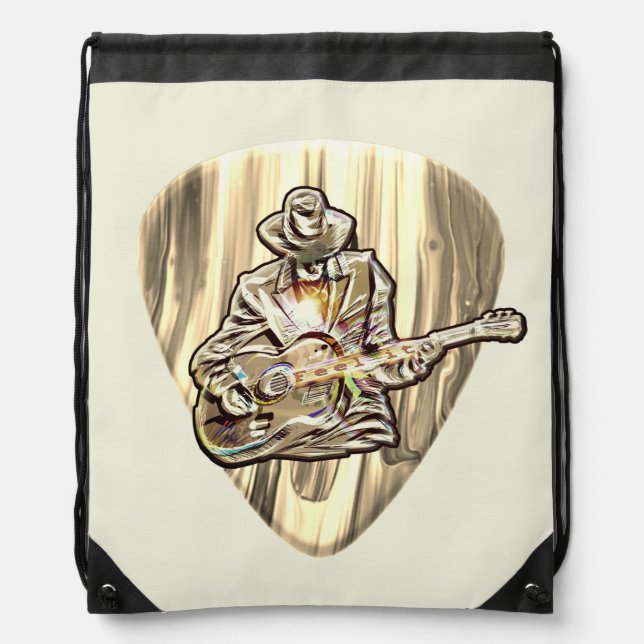 Feel the Blues – Artistic Guitar Design Drawstring Bag (Front)