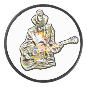 Feel the Blues – Artistic Guitar Design Hockey Puck