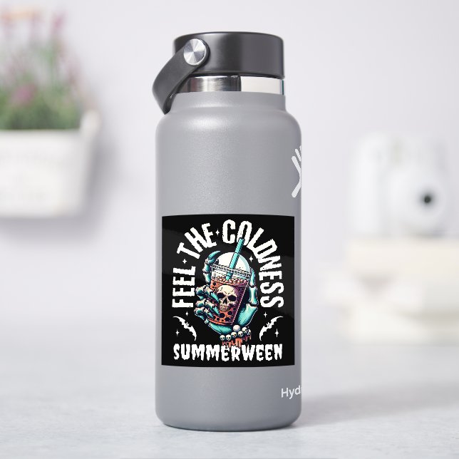 Feel the Coldness Summerween Skull Iced Bubble Tea Sticker (HydroFlask)