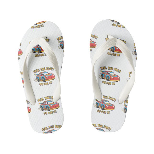 "Feel The Fast" Junior Racer Edition Kid's Flip Flops (Footbed)