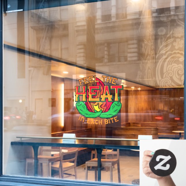 Feel The Heat Green Chili Peppers Restaurant Window Cling (Cafe Window)