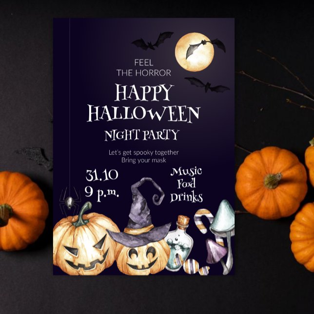 Feel the Horror Happy Halloween Night Party Invitation (Creator Uploaded)