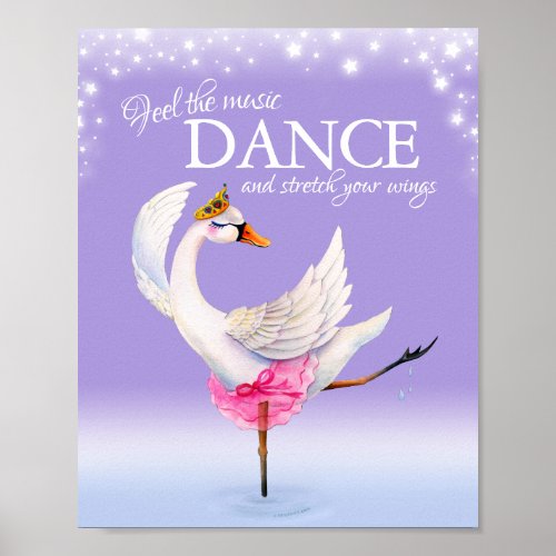Feel the music dance ballet swan nursery art poster