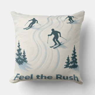 Feel the Rush Ski Throw Pillow Gift for Ski Lovers