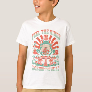 Feel the Vibes – Retro Frog on Mushroom Throne Tee