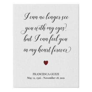 Feel You In My Heart Forever Memorial Quote Faux Canvas Print