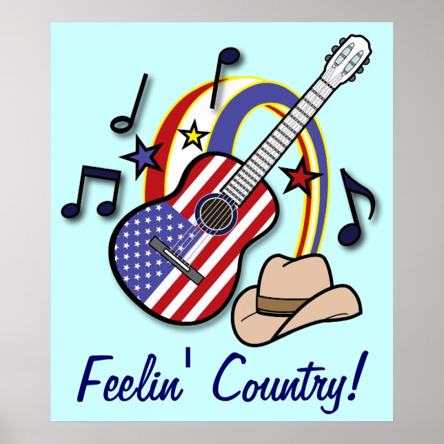 Feelin' Country Guitar and Flag Poster (Front)
