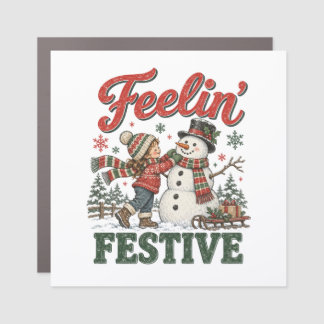 Feelin’ Festive Christmas Snowman Kids Car Magnet