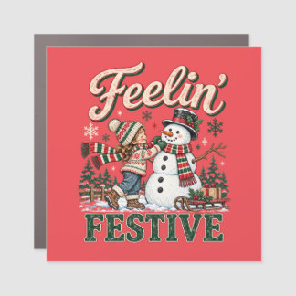 Feelin’ Festive Christmas Snowman Kids Car Magnet