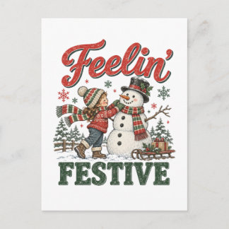 Feelin’ Festive Christmas Snowman Kids Holiday Postcard