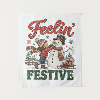 Feelin’ Festive Christmas Snowman Kids Tapestry