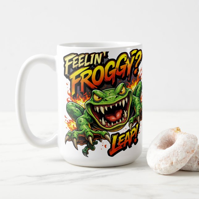Feelin' Froggy?  Leap! Angry frog coffee mug (With Donut)