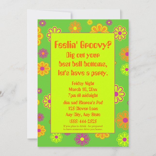 Feelin' Groovy Flower Power Party Invitation (Front)